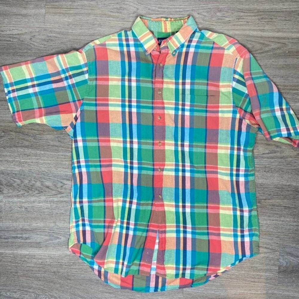 Vintage Men's Lands End Plaid Colorful Button Down (XL)